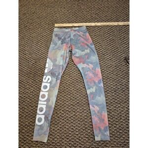 Adidas XS Leggings Marble Print Trefoil Logo Activewear Athleisure Women 144